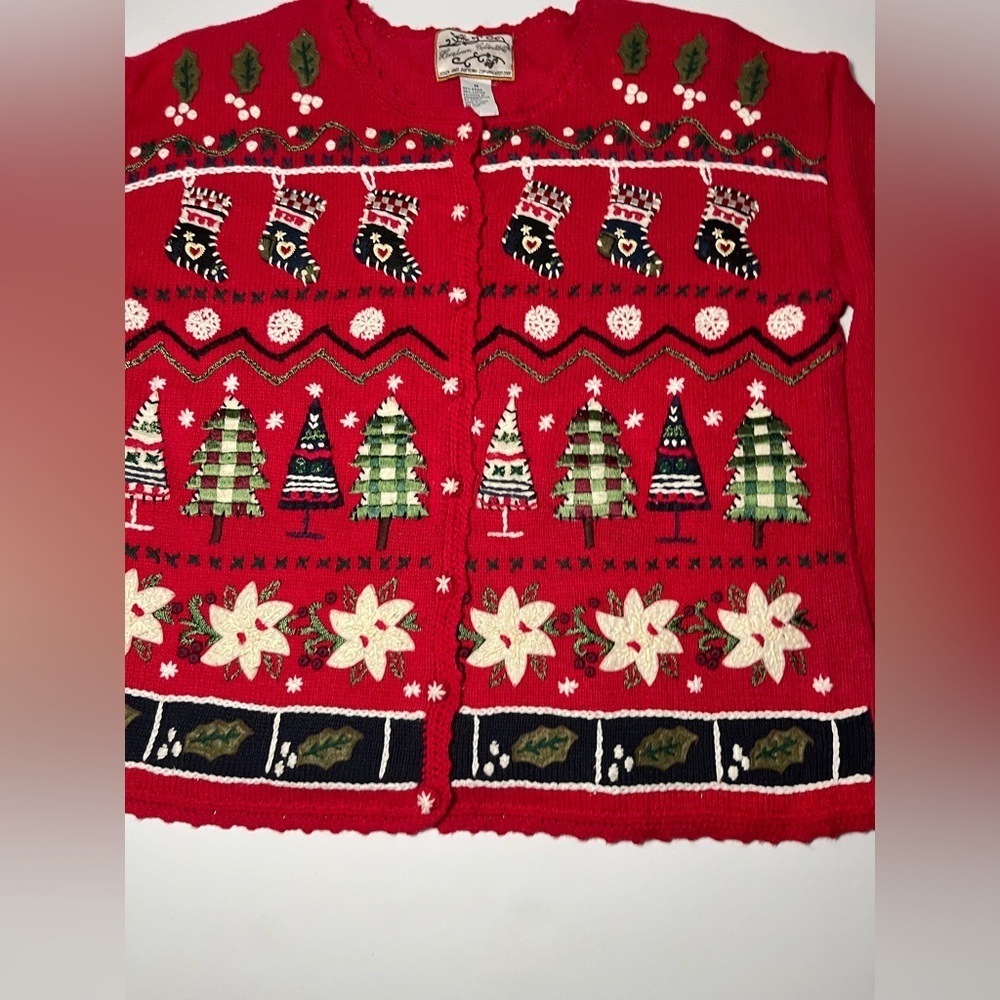 Vintage Tiara International Christmas Sweater Cardigan Grandmacore Kitsch - Picture 6 of 9